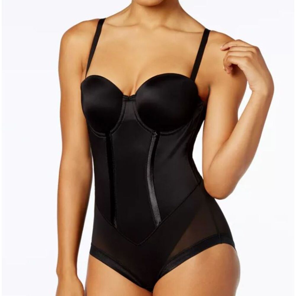 NEW Maidenform Bodysuit FL1256 Black Size 38B Tummy Control Built-In Bra NWT